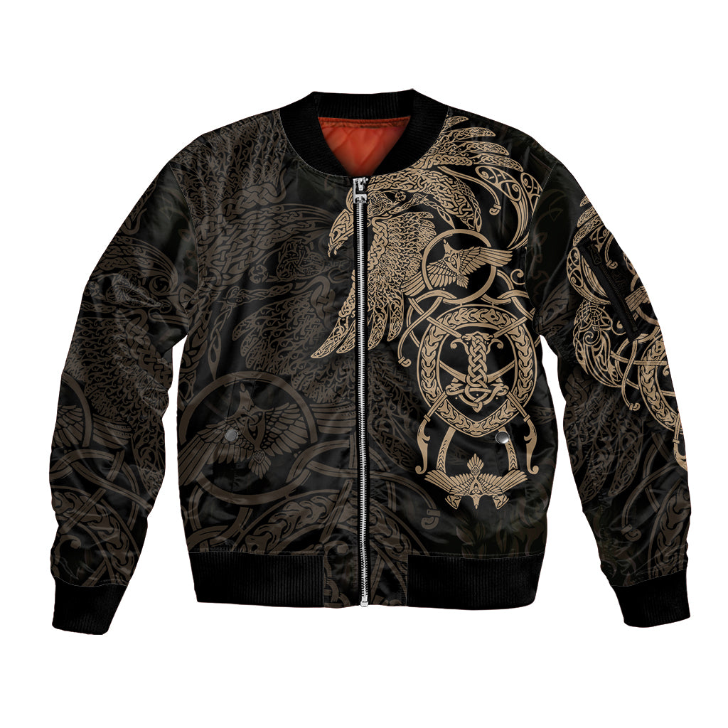 Viking Raven Sleeve Zip Bomber Jacket Wisdom in Flight - Wonder Print Shop