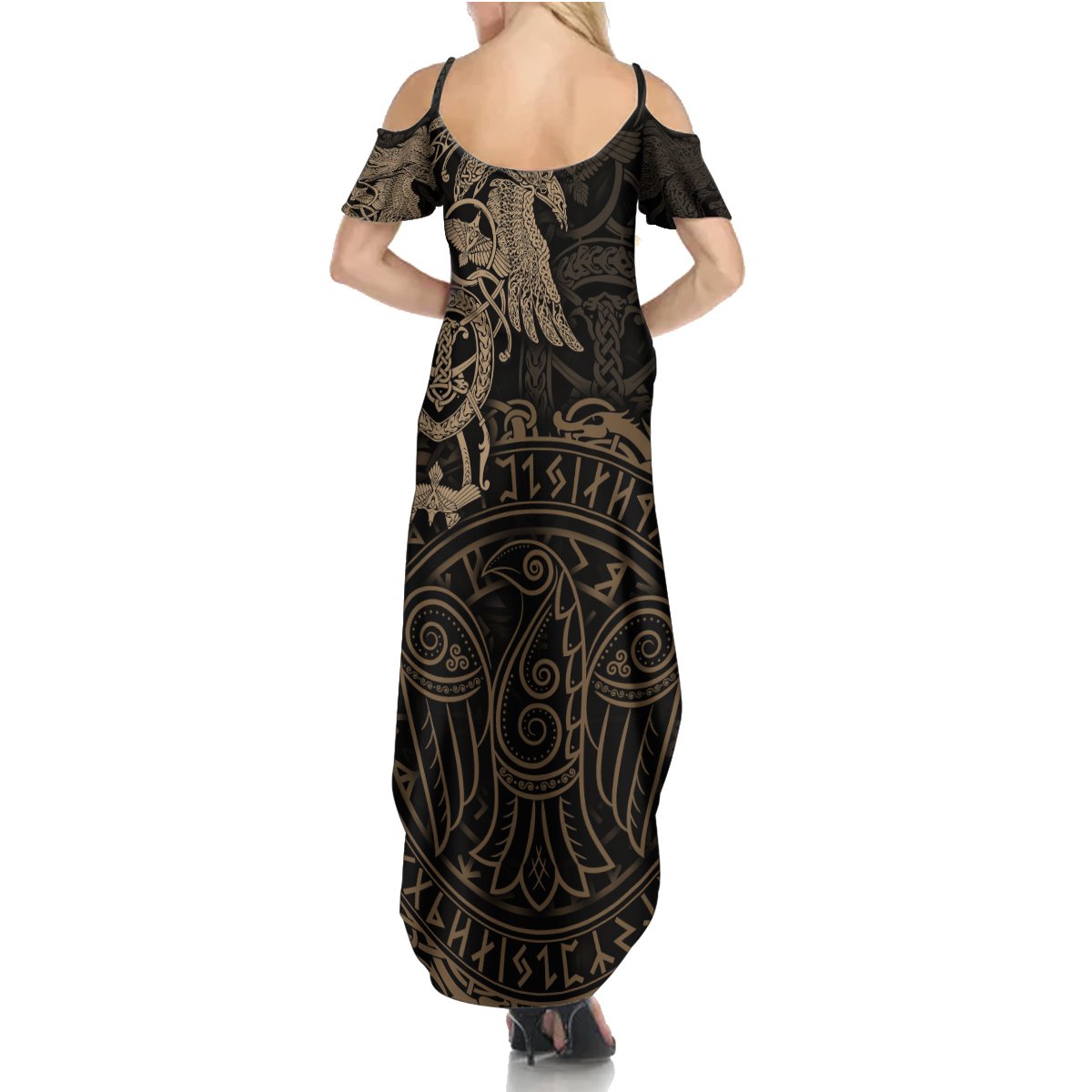 Viking Raven Summer Maxi Dress Wisdom in Flight - Wonder Print Shop