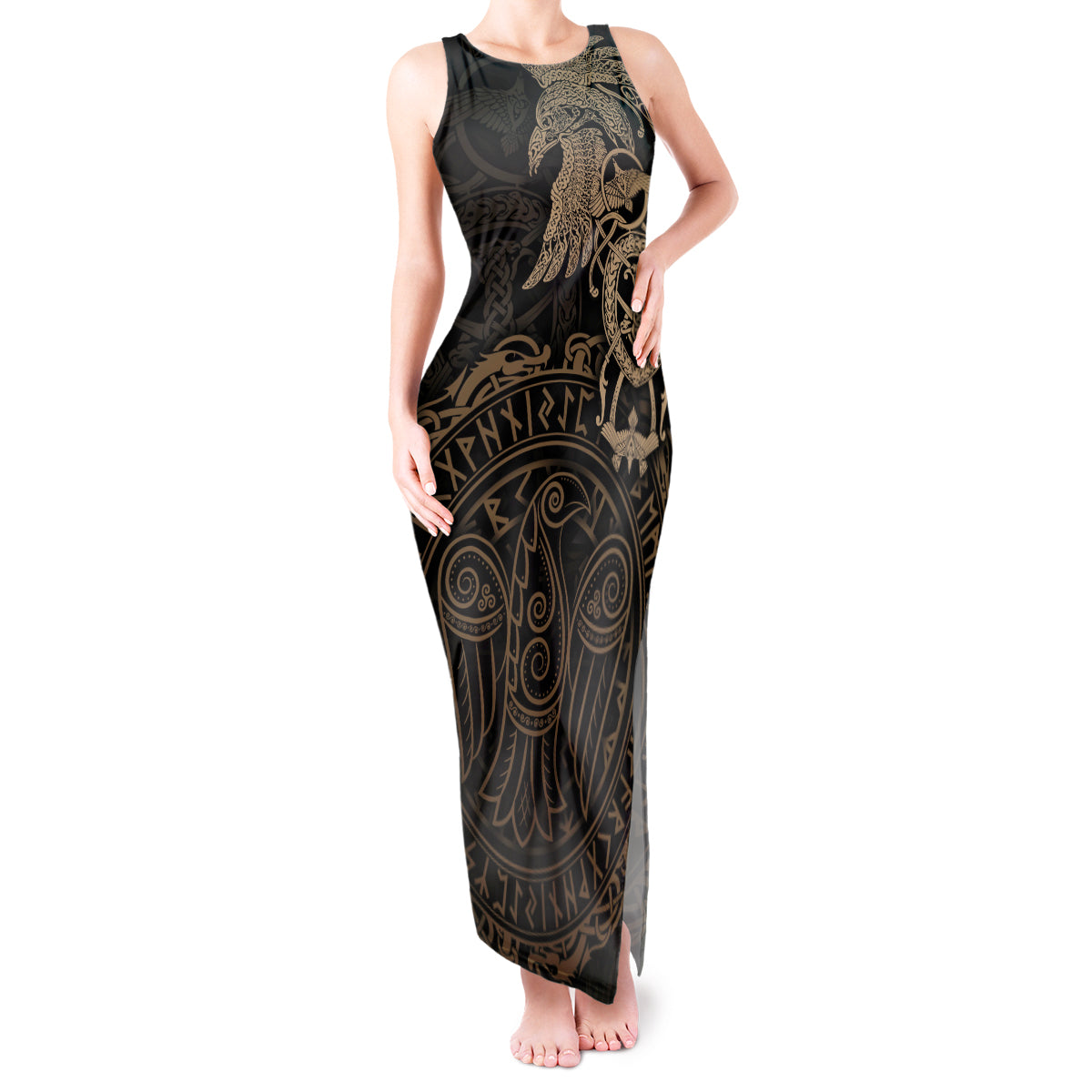 Viking Raven Tank Maxi Dress Wisdom in Flight - Wonder Print Shop