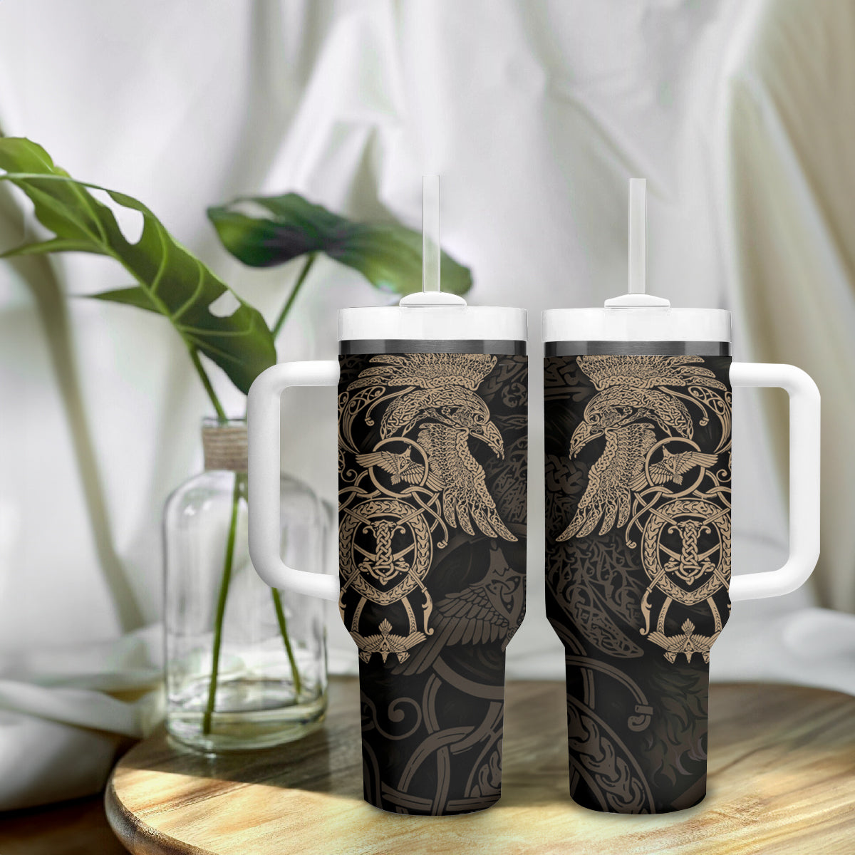 Viking Raven Tumbler With Handle Wisdom in Flight - Wonder Print Shop