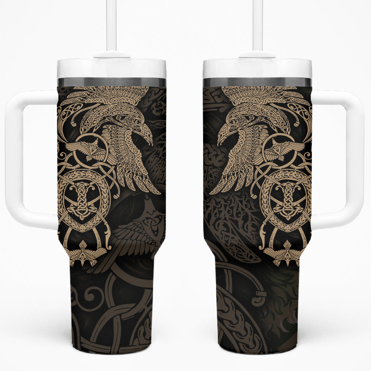 Viking Raven Tumbler With Handle Wisdom in Flight - Wonder Print Shop