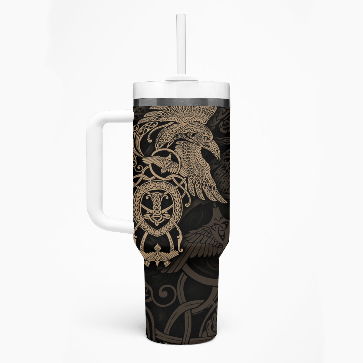 Viking Raven Tumbler With Handle Wisdom in Flight - Wonder Print Shop
