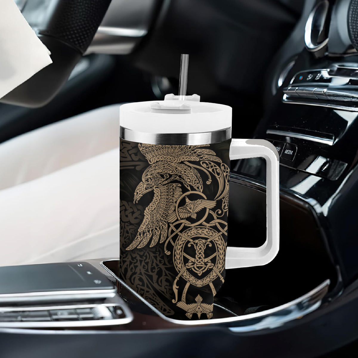 Viking Raven Tumbler With Handle Wisdom in Flight - Wonder Print Shop