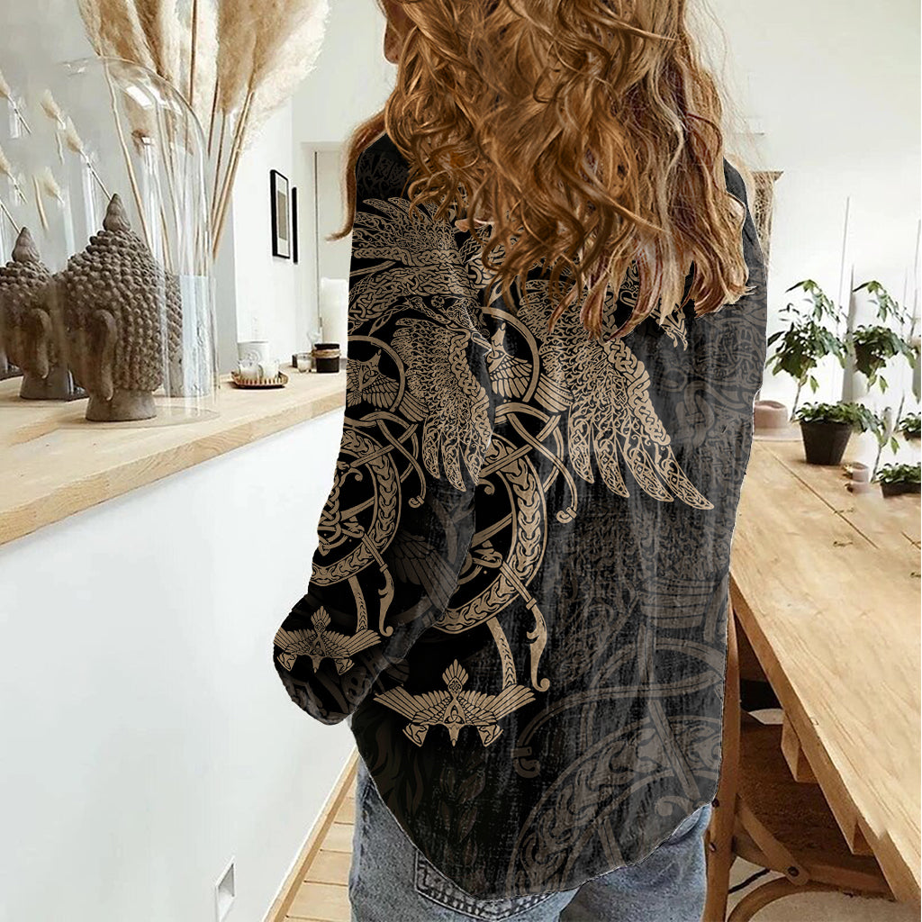 Viking Raven Women Casual Shirt Wisdom in Flight - Wonder Print Shop