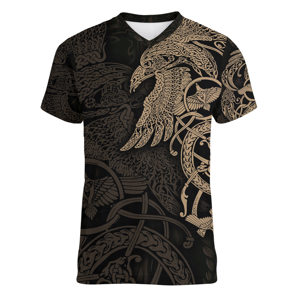 Viking Raven Women V Neck T Shirt Wisdom in Flight - Wonder Print Shop
