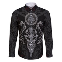 Viking Valhalla Family Matching Long Sleeve Bodycon Dress and Hawaiian Shirt Odin and Drakkar Pattern - Wonder Print Shop