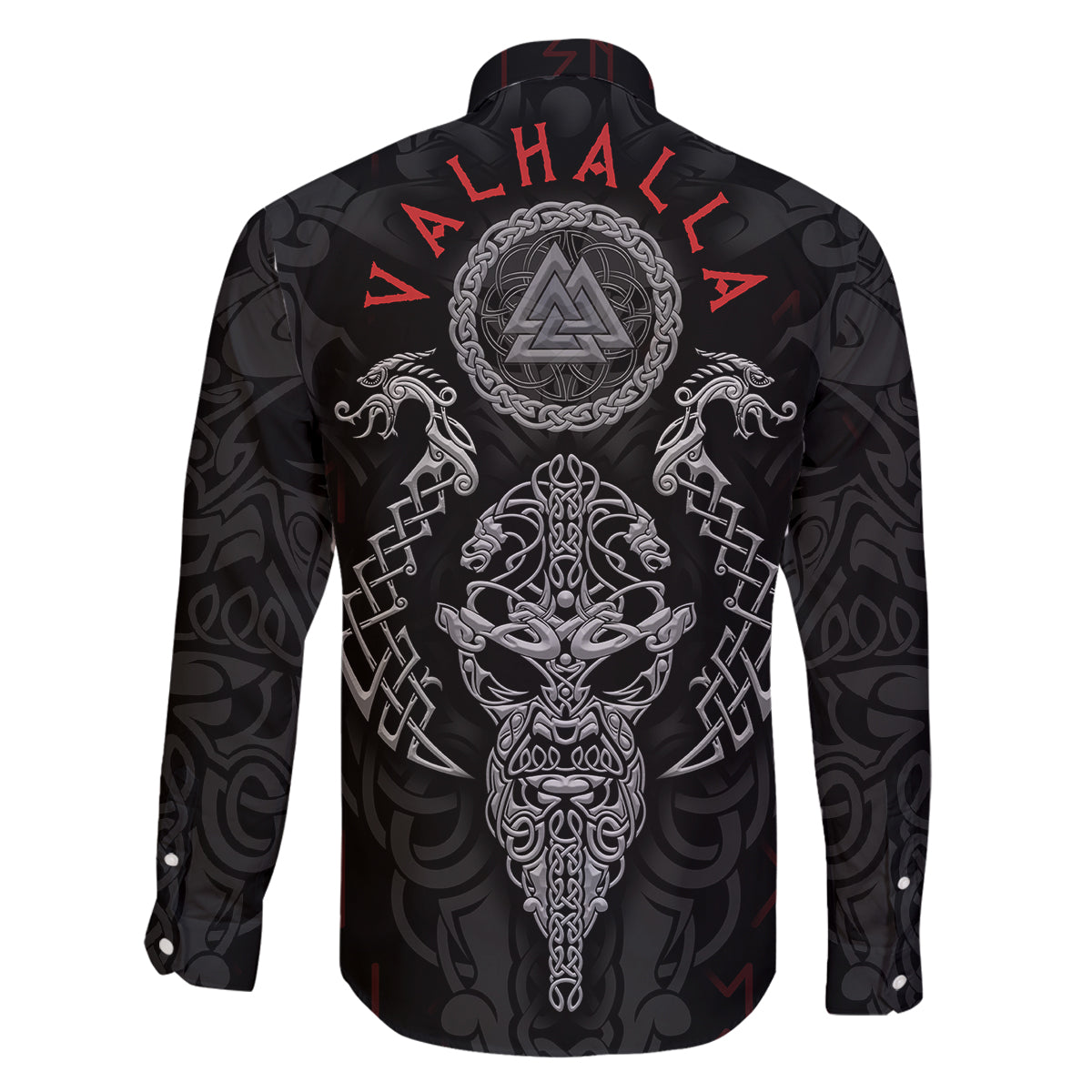 Viking Valhalla Family Matching Off Shoulder Long Sleeve Dress and Hawaiian Shirt Odin and Drakkar Pattern - Wonder Print Shop