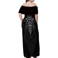 Viking Valhalla Family Matching Off Shoulder Maxi Dress and Hawaiian Shirt Odin and Drakkar Pattern - Wonder Print Shop