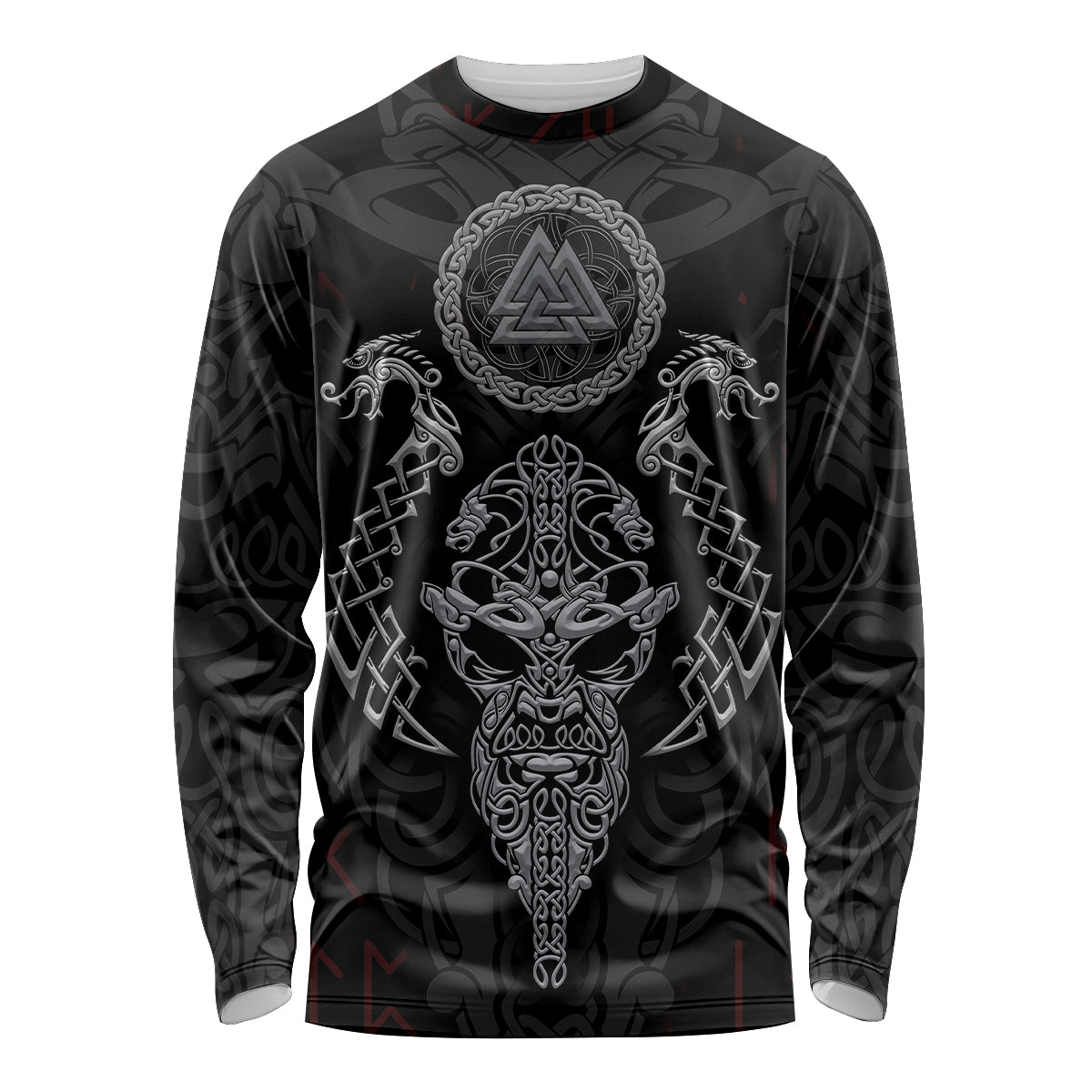 Viking Valhalla Long Sleeve Shirt Odin and Drakkar Pattern - Wonder Print Shop