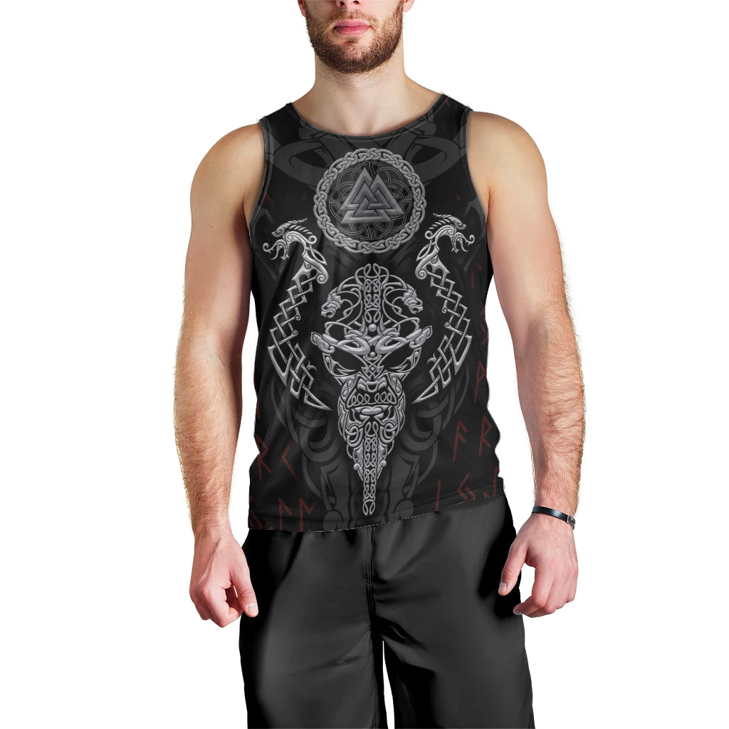 Viking Valhalla Men Tank Top Odin and Drakkar Pattern - Wonder Print Shop