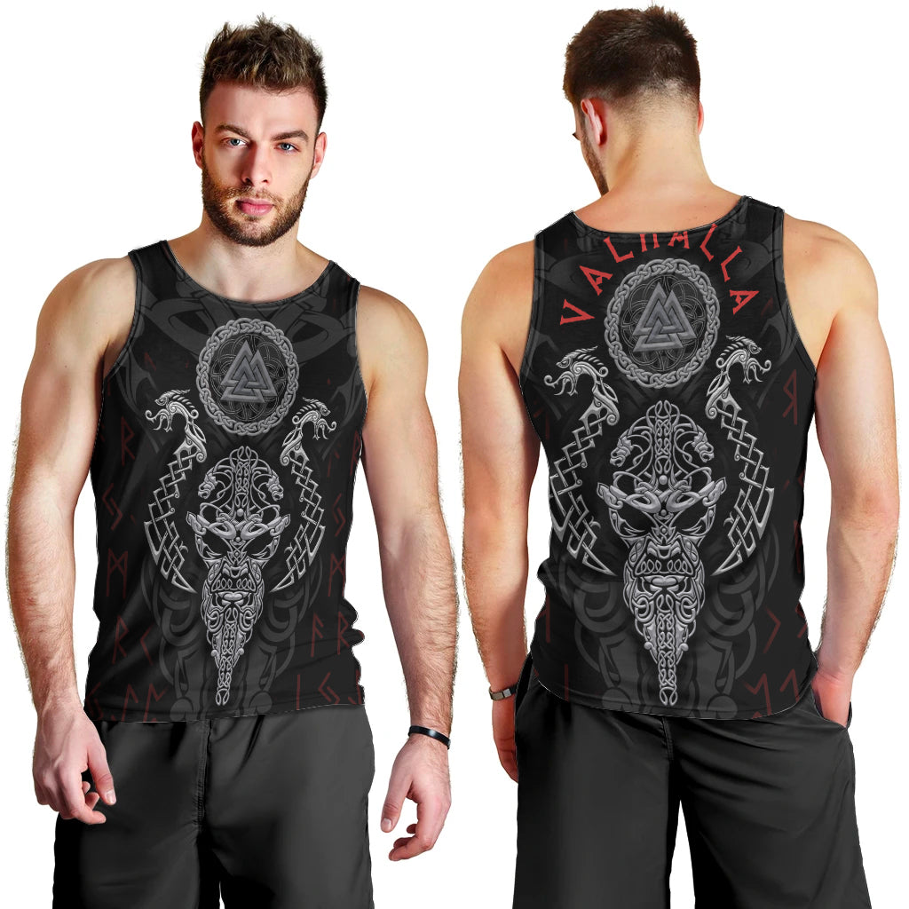 Viking Valhalla Men Tank Top Odin and Drakkar Pattern - Wonder Print Shop