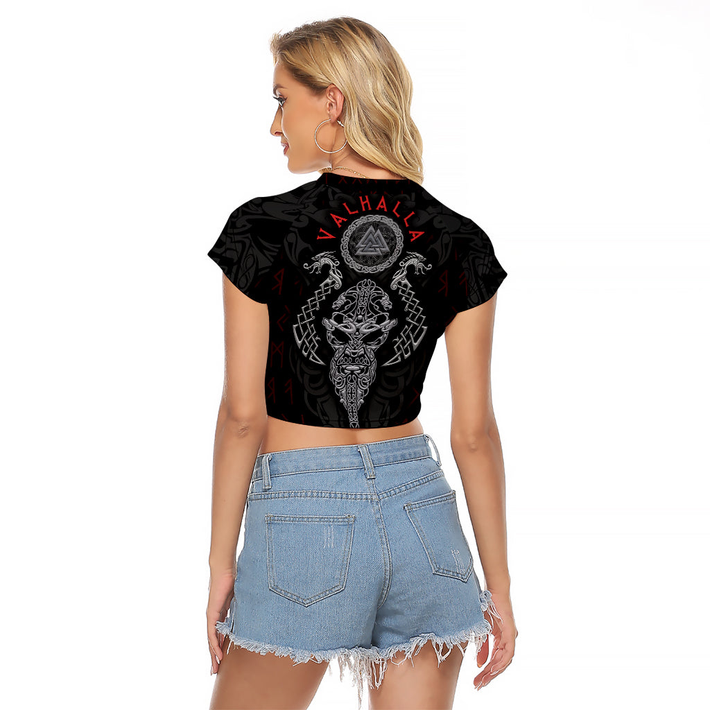 Viking Valhalla Raglan Cropped T Shirt Odin and Drakkar Pattern - Wonder Print Shop