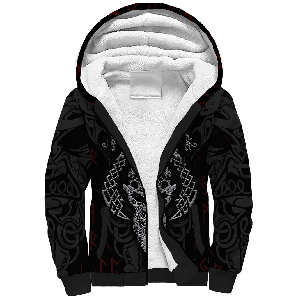 Viking Valhalla Sherpa Hoodie Odin and Drakkar Pattern - Wonder Print Shop