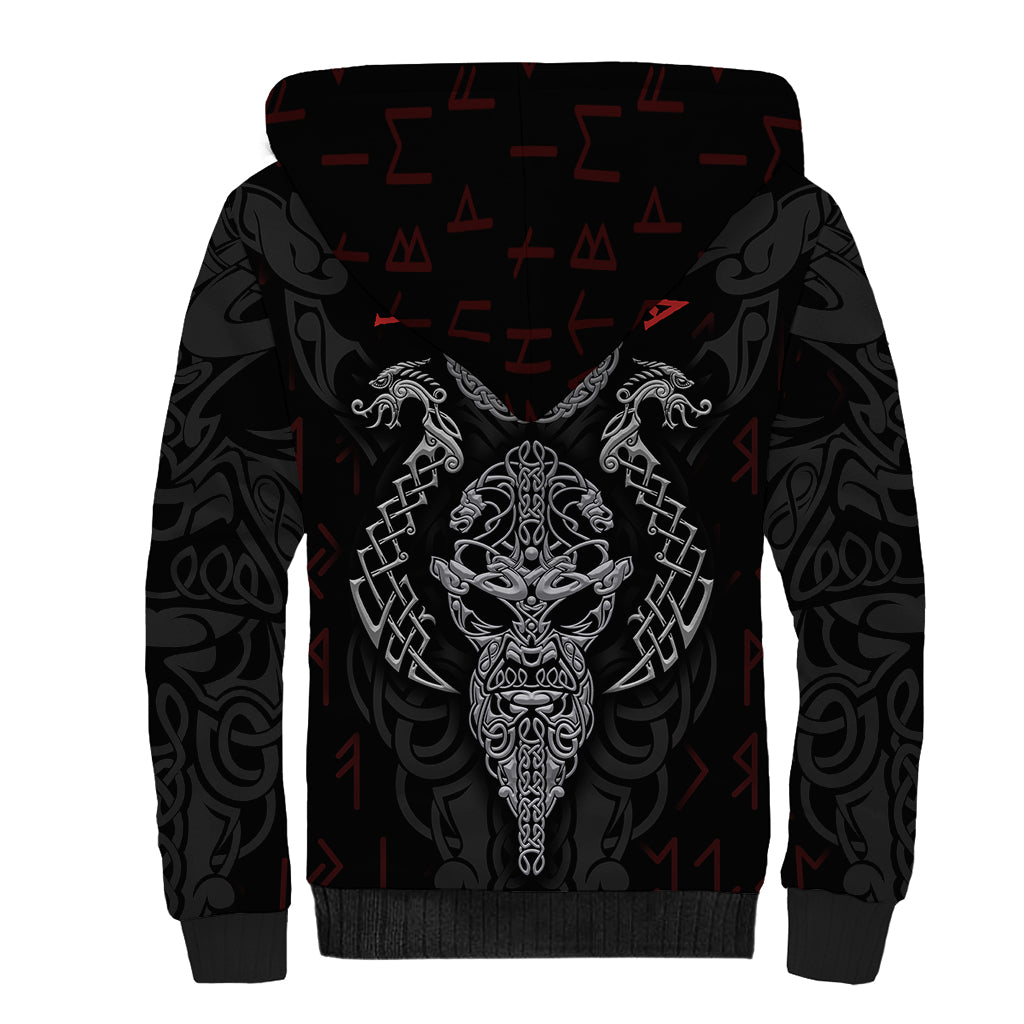Viking Valhalla Sherpa Hoodie Odin and Drakkar Pattern - Wonder Print Shop
