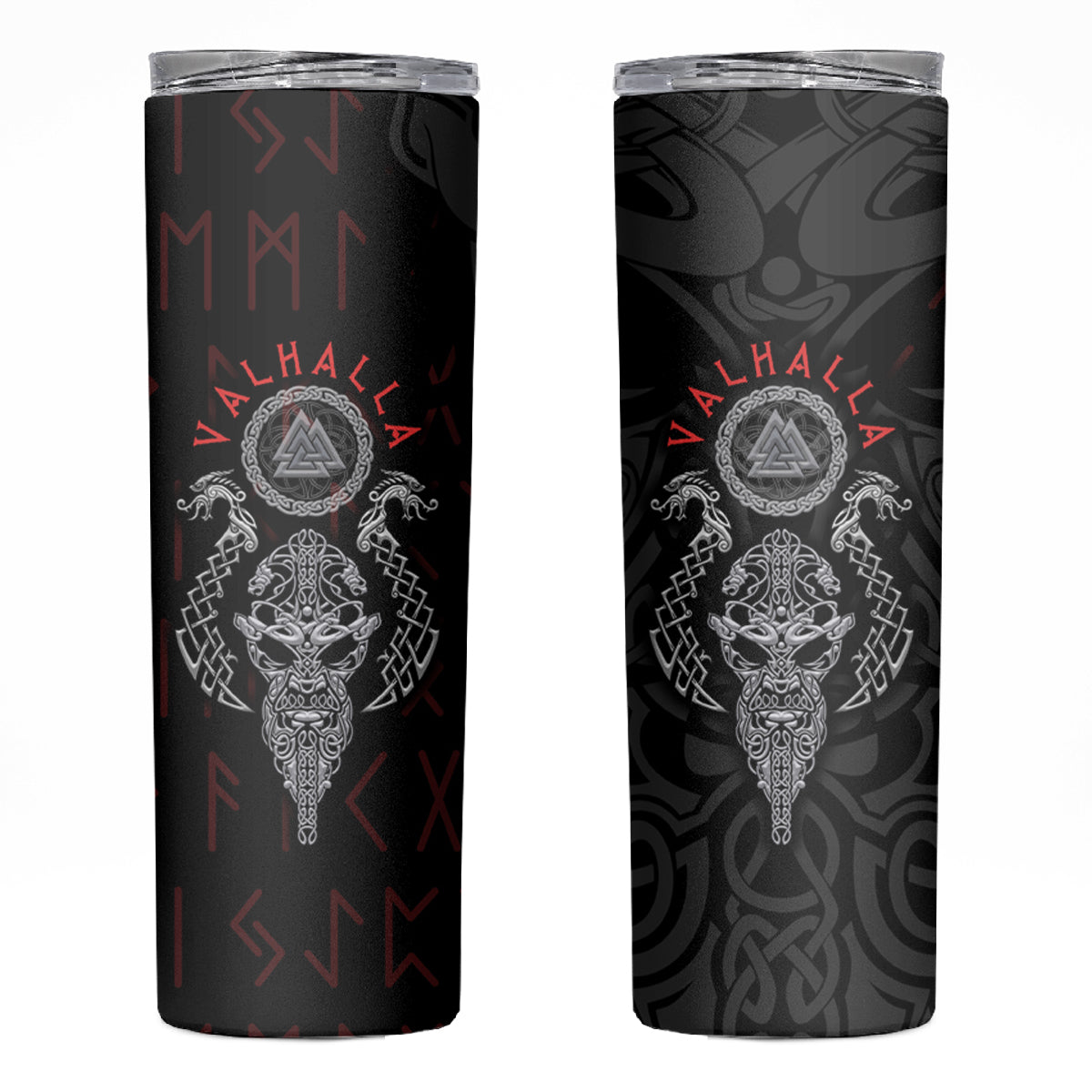 Viking Valhalla Skinny Tumbler Odin and Drakkar Pattern - Wonder Print Shop
