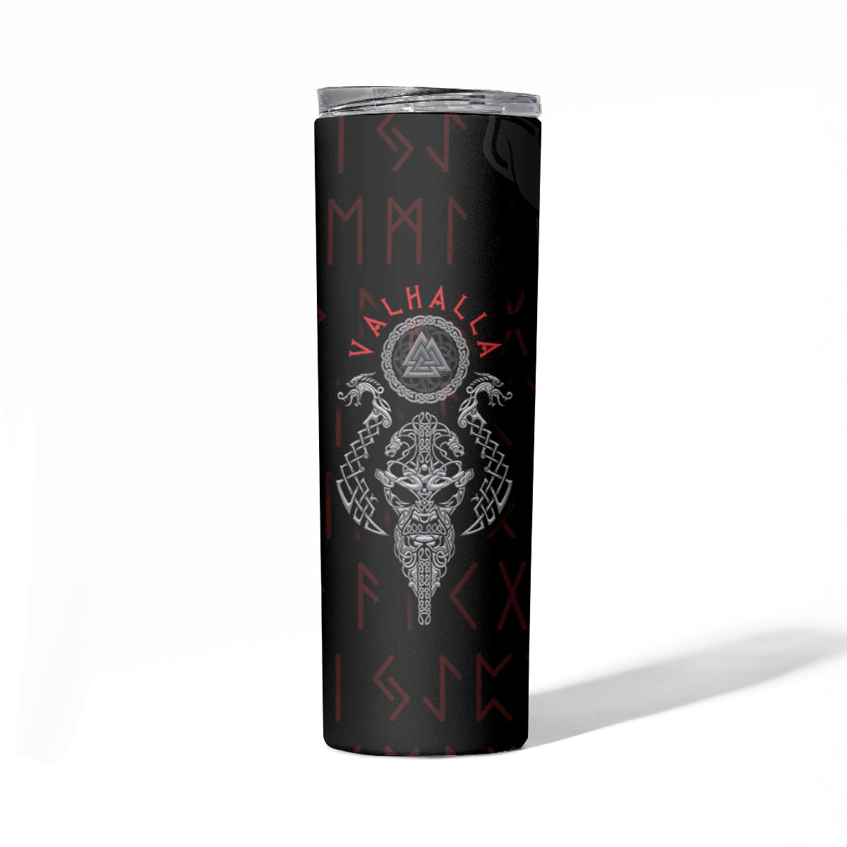 Viking Valhalla Skinny Tumbler Odin and Drakkar Pattern - Wonder Print Shop