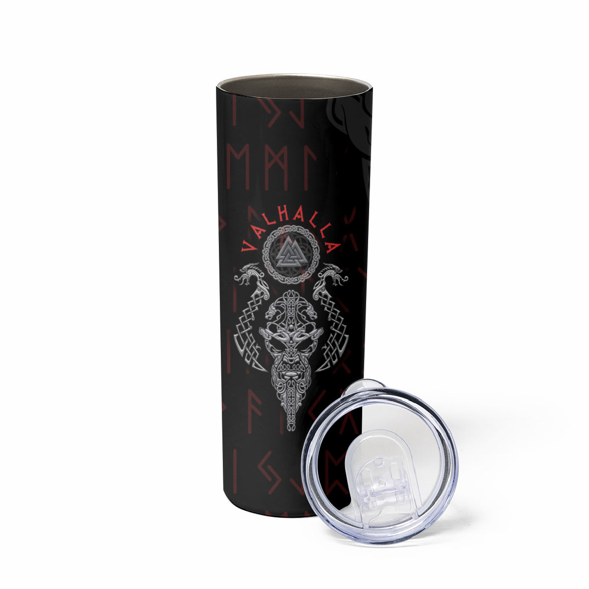 Viking Valhalla Skinny Tumbler Odin and Drakkar Pattern - Wonder Print Shop