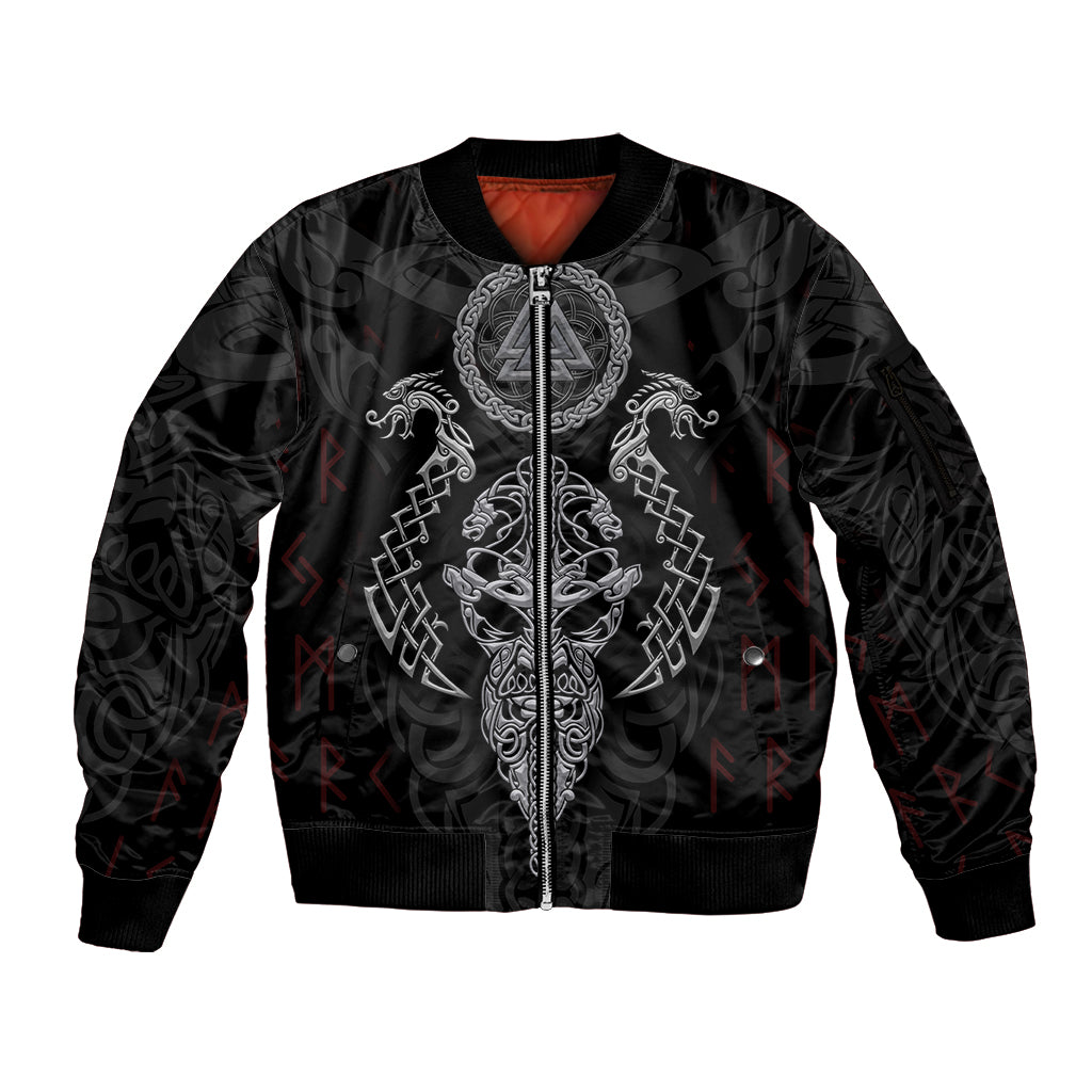 Viking Valhalla Sleeve Zip Bomber Jacket Odin and Drakkar Pattern - Wonder Print Shop