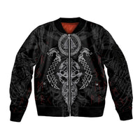 Viking Valhalla Sleeve Zip Bomber Jacket Odin and Drakkar Pattern - Wonder Print Shop