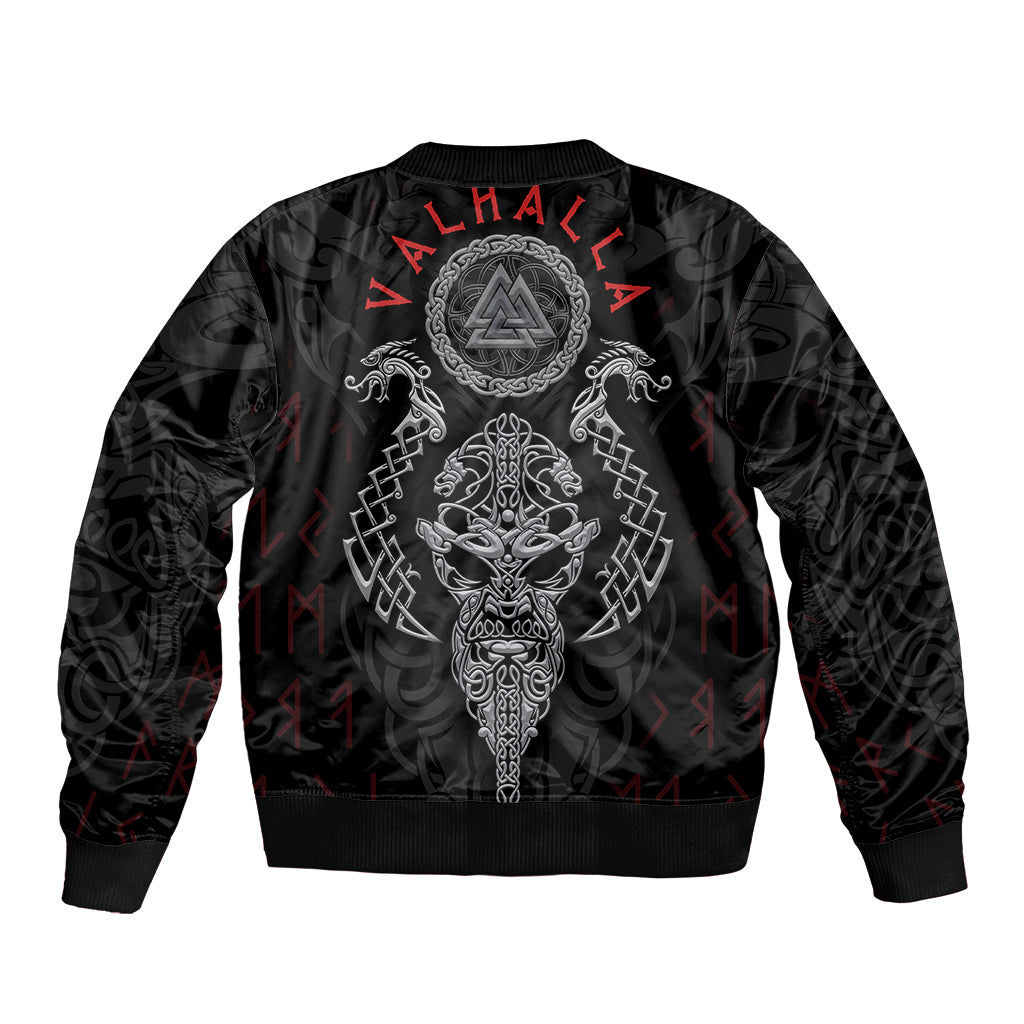 Viking Valhalla Sleeve Zip Bomber Jacket Odin and Drakkar Pattern - Wonder Print Shop
