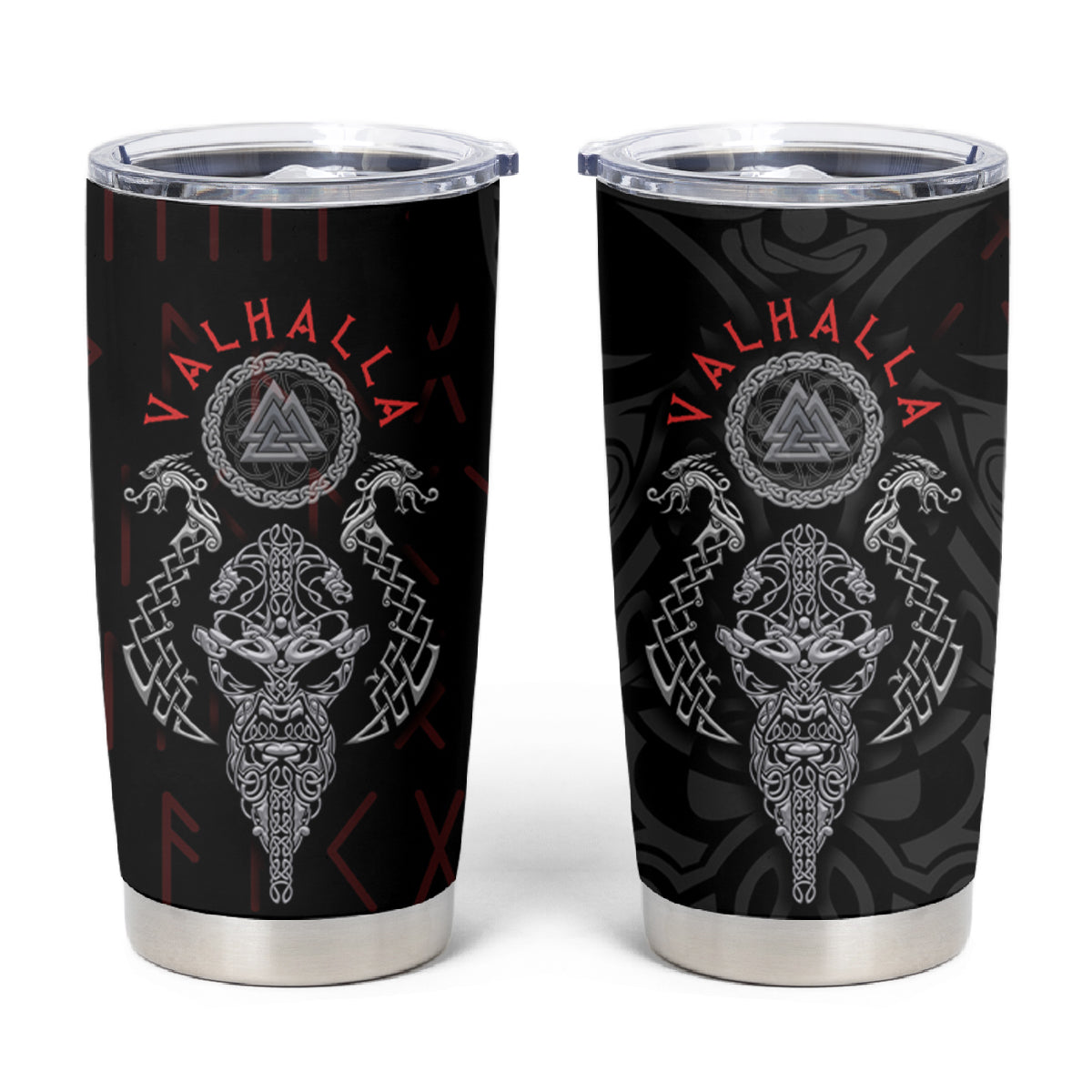 Viking Valhalla Tumbler Cup Odin and Drakkar Pattern - Wonder Print Shop