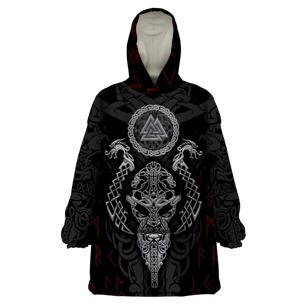 Viking Valhalla Wearable Blanket Hoodie Odin and Drakkar Pattern - Wonder Print Shop