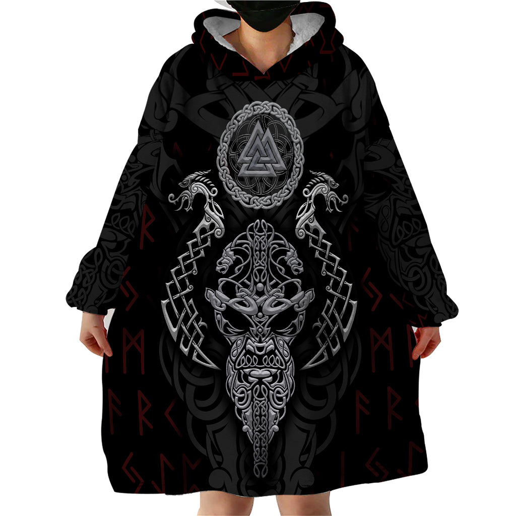 Viking Valhalla Wearable Blanket Hoodie Odin and Drakkar Pattern - Wonder Print Shop