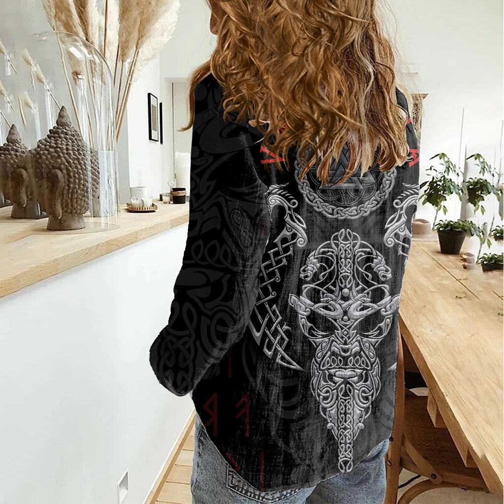 Viking Valhalla Women Casual Shirt Odin and Drakkar Pattern - Wonder Print Shop