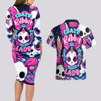 Crazy Rabbit Lady Couples Matching Long Sleeve Bodycon Dress and Hawaiian Shirt - Wonder Print Shop