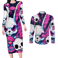 Crazy Rabbit Lady Couples Matching Long Sleeve Bodycon Dress and Long Sleeve Button Shirts - Wonder Print Shop