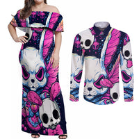 Crazy Rabbit Lady Couples Matching Off Shoulder Maxi Dress and Long Sleeve Button Shirts - Wonder Print Shop