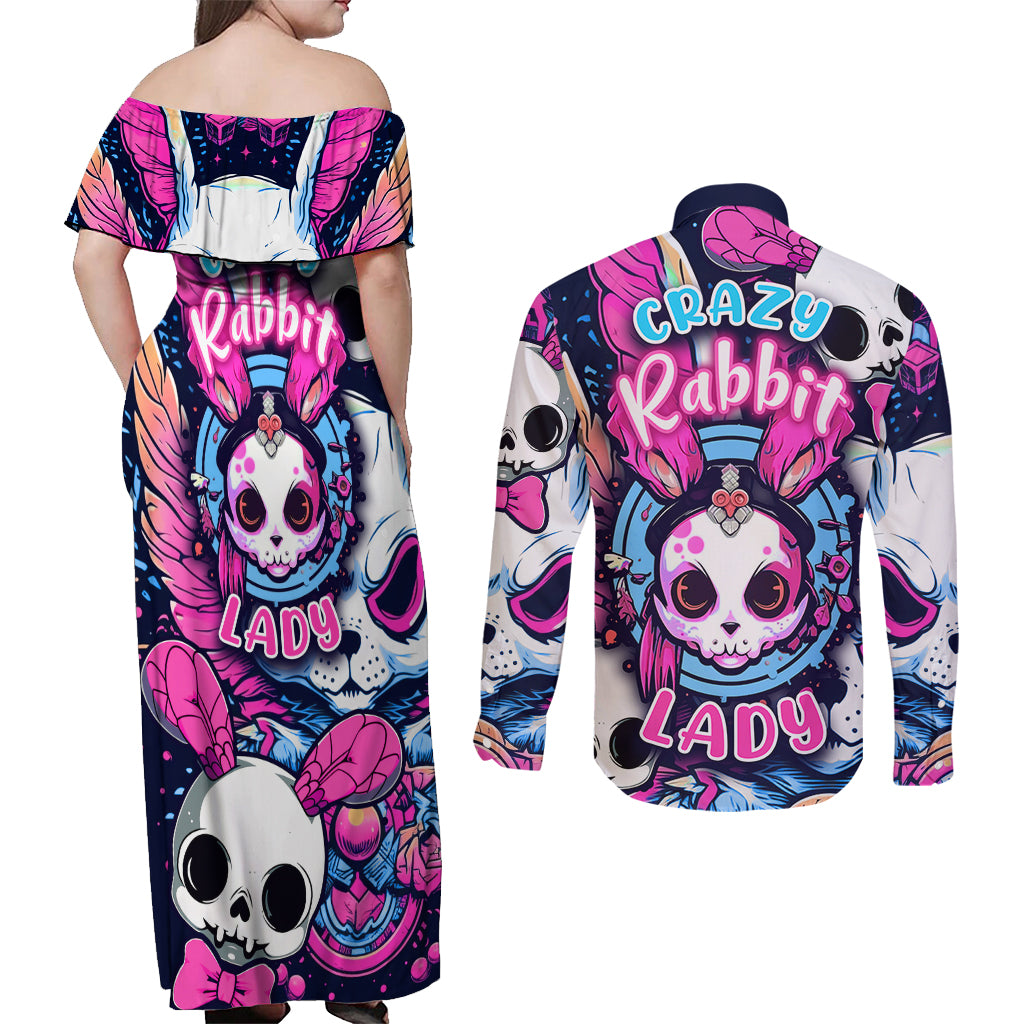 Crazy Rabbit Lady Couples Matching Off Shoulder Maxi Dress and Long Sleeve Button Shirts - Wonder Print Shop