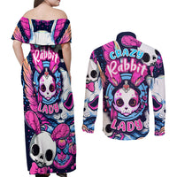 Crazy Rabbit Lady Couples Matching Off Shoulder Maxi Dress and Long Sleeve Button Shirts - Wonder Print Shop