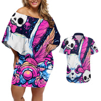 Crazy Rabbit Lady Couples Matching Off Shoulder Short Dress and Hawaiian Shirt - Wonder Print Shop