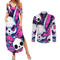 Crazy Rabbit Lady Couples Matching Summer Maxi Dress and Long Sleeve Button Shirts - Wonder Print Shop