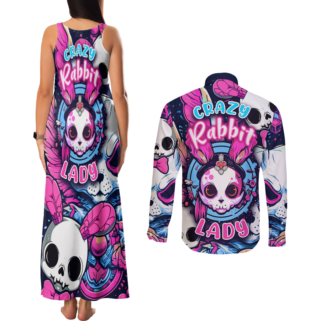 Crazy Rabbit Lady Couples Matching Tank Maxi Dress and Long Sleeve Button Shirts - Wonder Print Shop