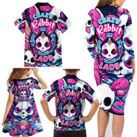Crazy Rabbit Lady Family Matching Long Sleeve Bodycon Dress and Hawaiian Shirt - Wonder Print Shop