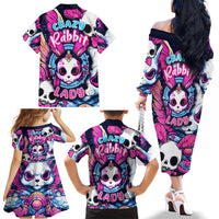 Crazy Rabbit Lady Family Matching Off Shoulder Long Sleeve Dress and Hawaiian Shirt - Wonder Print Shop