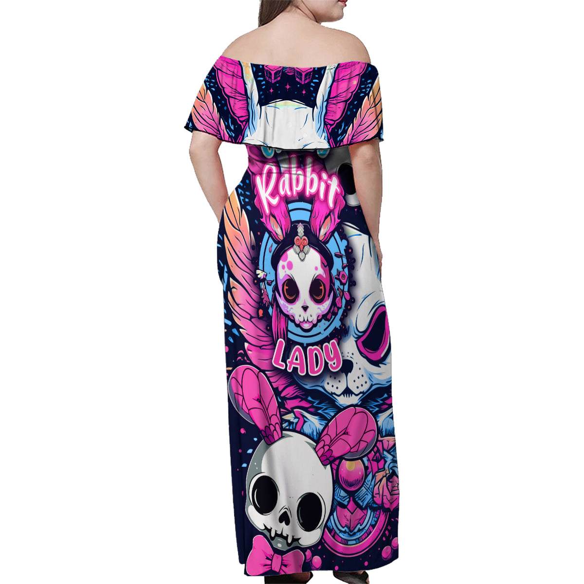 Crazy Rabbit Lady Family Matching Off Shoulder Maxi Dress and Hawaiian Shirt - Wonder Print Shop