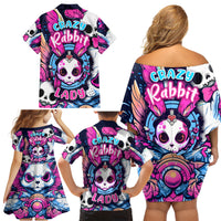 Crazy Rabbit Lady Family Matching Off Shoulder Short Dress and Hawaiian Shirt - Wonder Print Shop