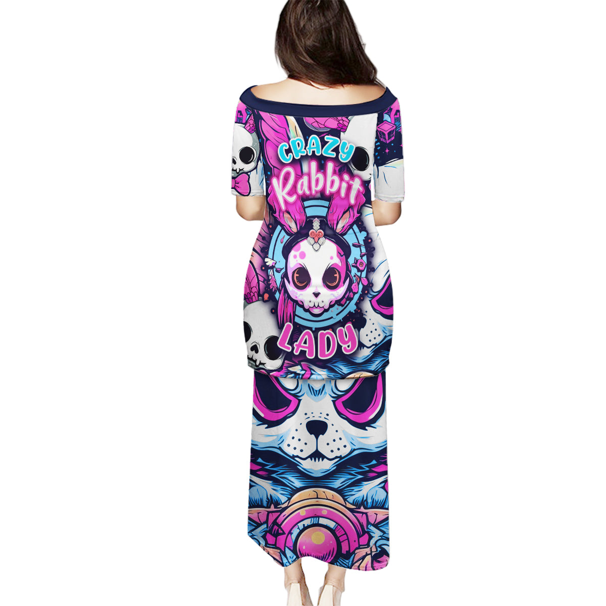 Crazy Rabbit Lady Family Matching Puletasi Dress and Hawaiian Shirt - Wonder Print Shop