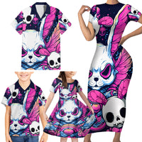 Crazy Rabbit Lady Family Matching Short Sleeve Bodycon Dress and Hawaiian Shirt - Wonder Print Shop