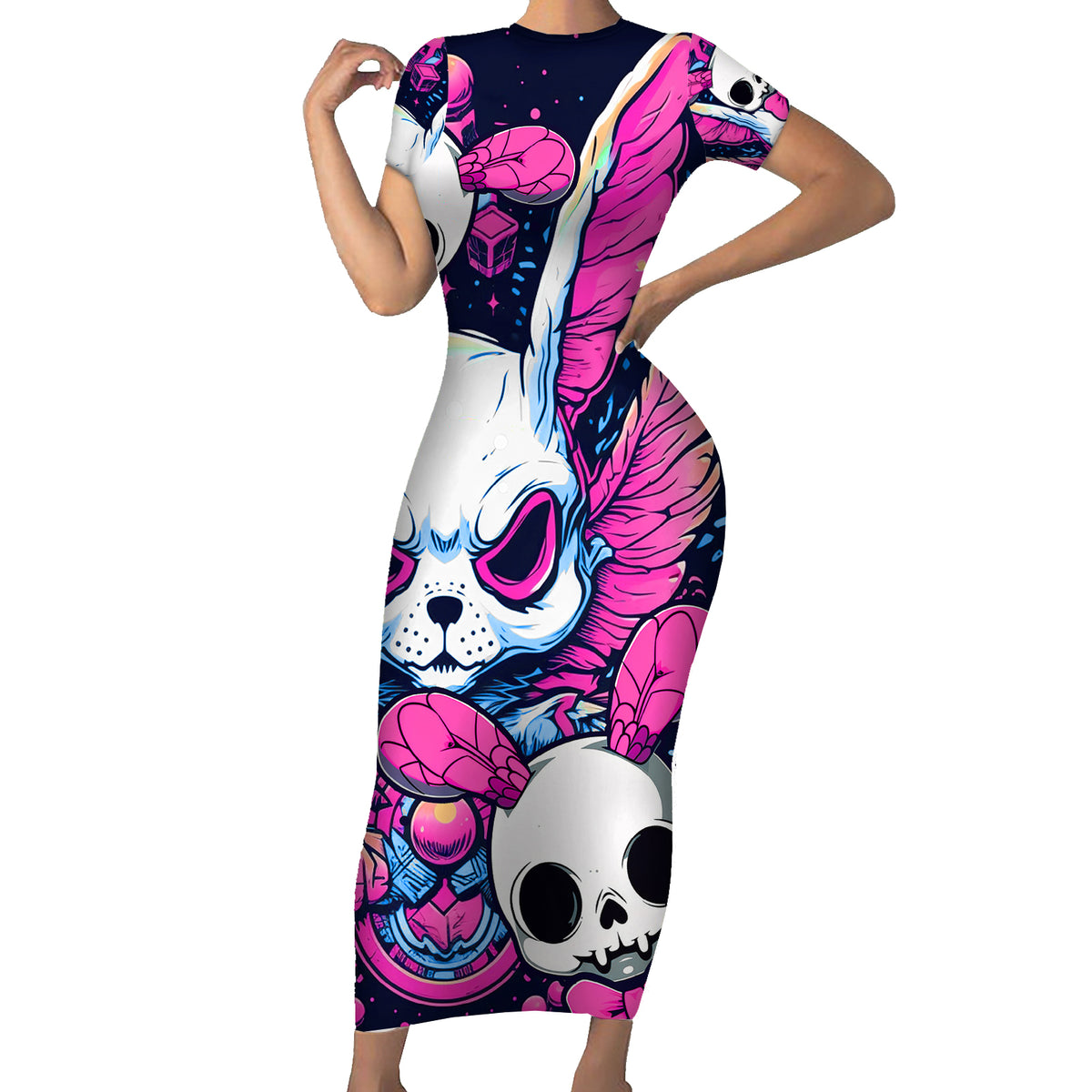 Crazy Rabbit Lady Family Matching Short Sleeve Bodycon Dress and Hawaiian Shirt - Wonder Print Shop