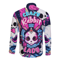 Crazy Rabbit Lady Long Sleeve Button Shirt - Wonder Print Shop