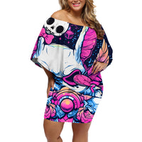 Crazy Rabbit Lady Off Shoulder Short Dress - Wonder Print Shop