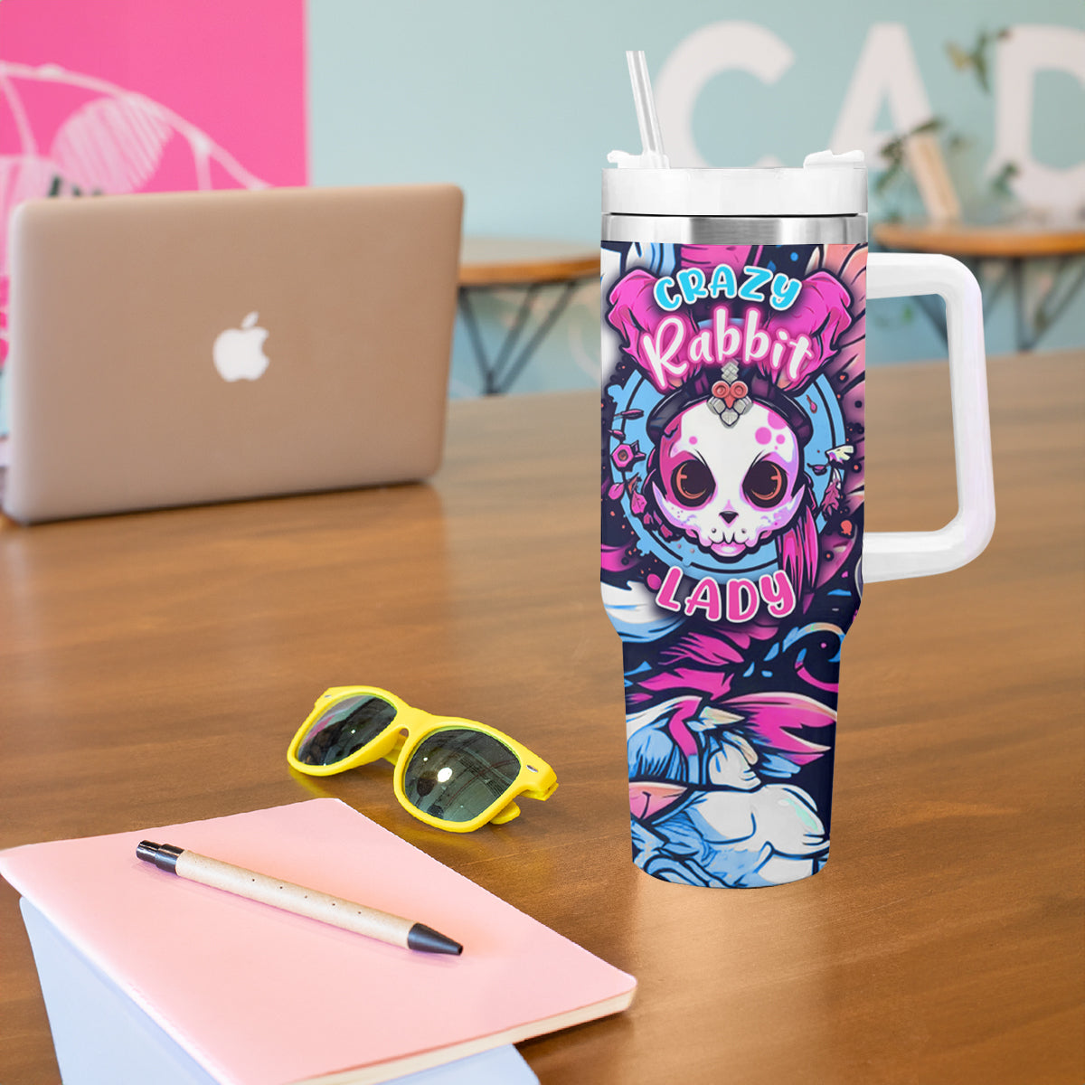 Crazy Rabbit Lady Tumbler With Handle - Wonder Print Shop
