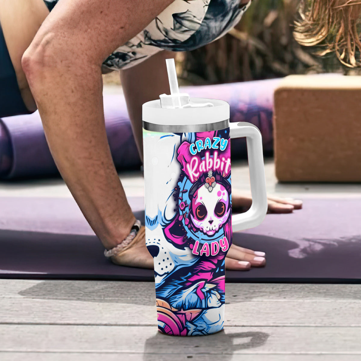 Crazy Rabbit Lady Tumbler With Handle - Wonder Print Shop