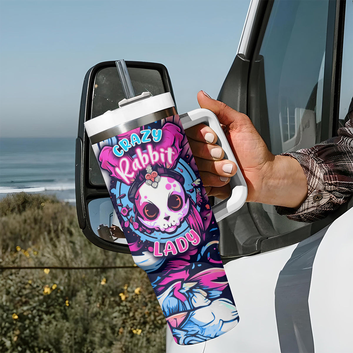 Crazy Rabbit Lady Tumbler With Handle - Wonder Print Shop
