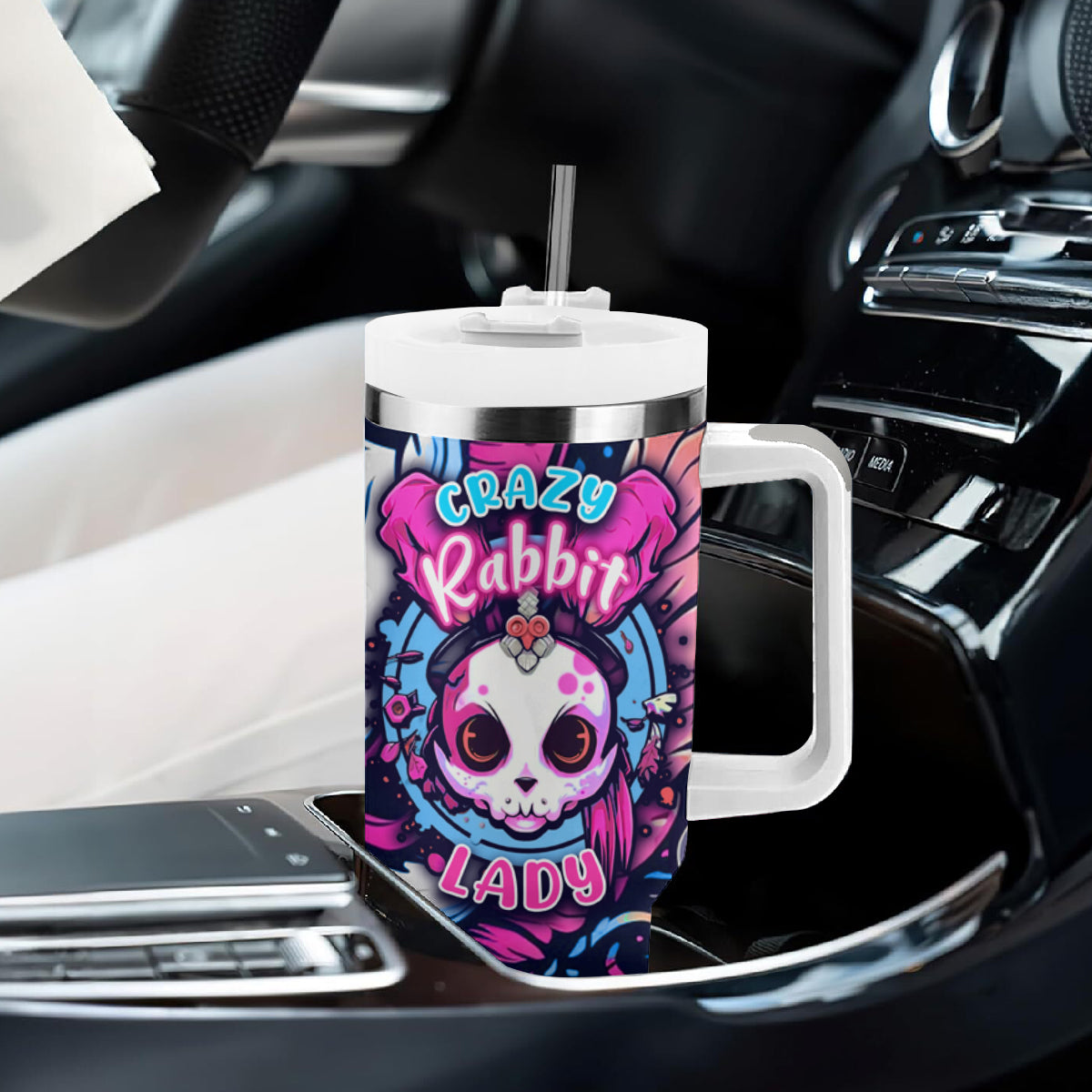 Crazy Rabbit Lady Tumbler With Handle - Wonder Print Shop