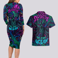 Spirit Of the Ocean Couples Matching Long Sleeve Bodycon Dress and Hawaiian Shirt - Wonder Print Shop